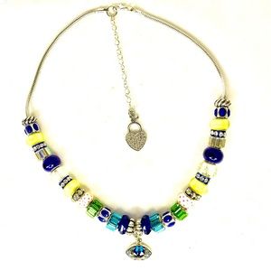 Multi-colored Evil Eye Necklace With Heart Extender